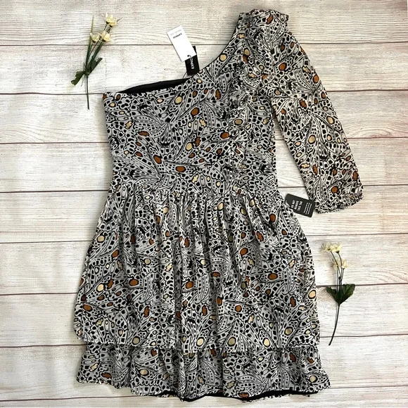 EXPRESS Rachel Zoe Printed One Shoulder Ruffle Mini Dress - Picture 10 of 16